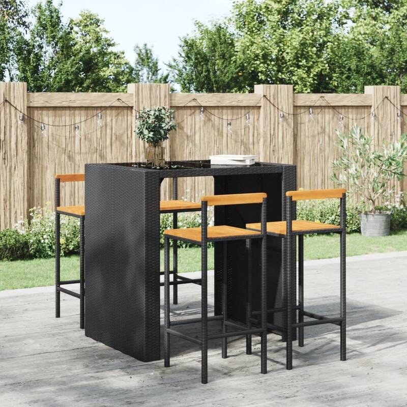 vidaXL Bar Stools 2/4 pcs Poly Rattan and Solid Wood Acacia - Set of 4 - Black 1