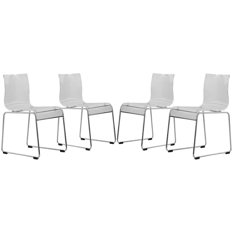 LeisureMod Lima Modern Acrylic Dining Chair with Chrome Base Set of 4 - Clear