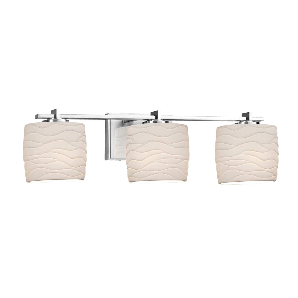 Justice Design Limoges Era 3-light Polished Chrome Bath Bar, Waves Oval Shade