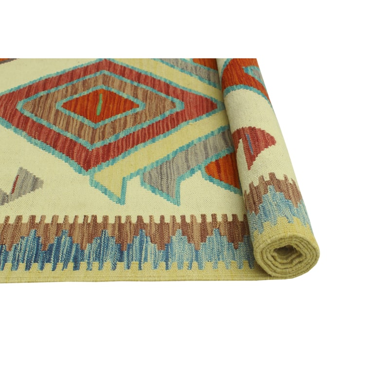 Hand-Woven Sangat Kilim Zabia Ivory/Red Rug - 4'11" x 6'7"