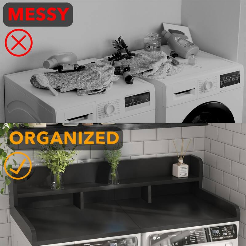 Laundry Washer Wood Countertop with Double Layer Organizer