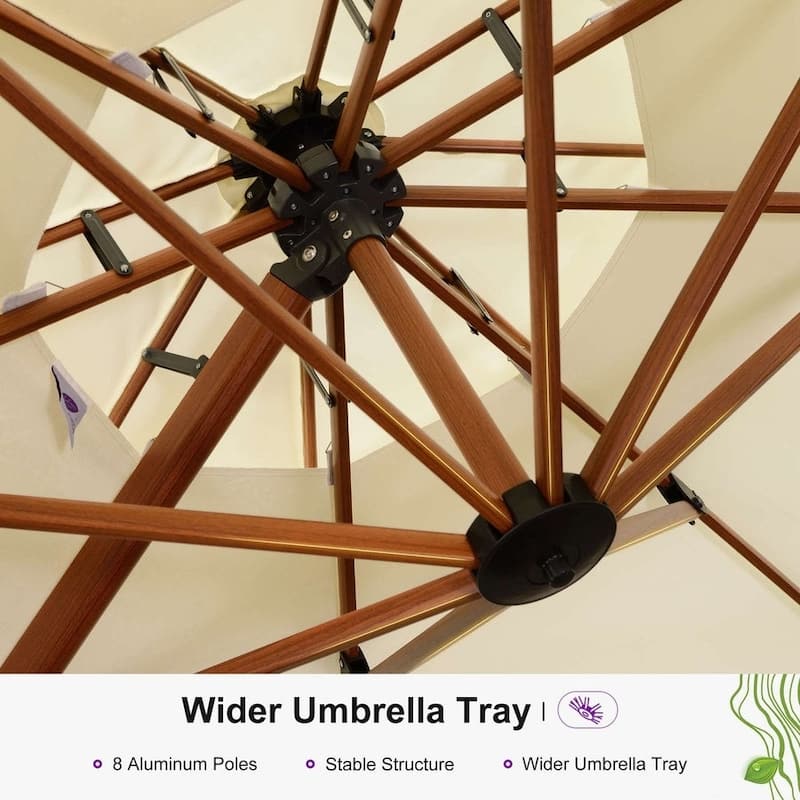 PURPLE LEAF 11ft Round Wood Pattern Patio Cantilever Umbrella with Base