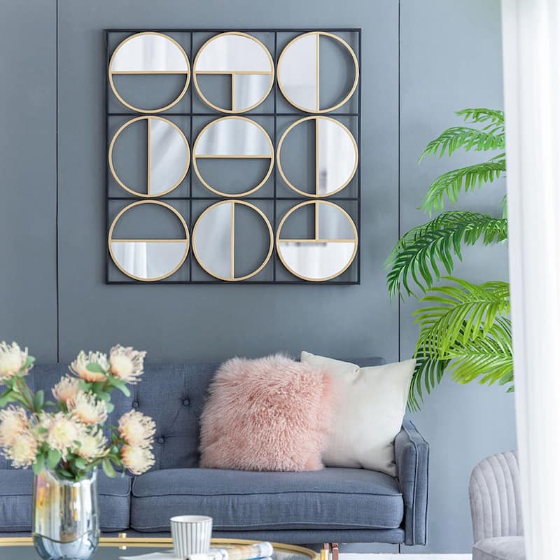 35.6" Metal Beaded Black Wall Mirror