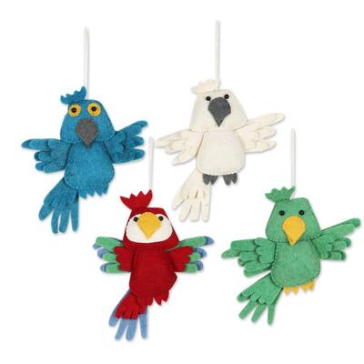 Novica Handmade Feathered Friends Wool Felt Ornaments (Set Of 4)