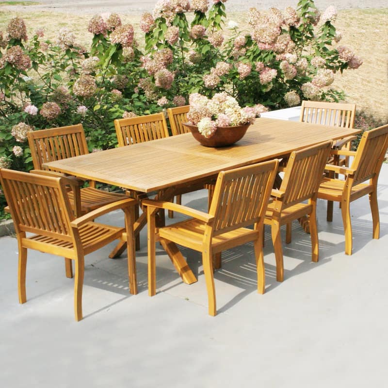 MAISON ARTS Acacia Wood 7/9-Piece Patio Dining Sets, Outdoor Dining Set with Expandable Teak Dining Table and Wooden Chairs