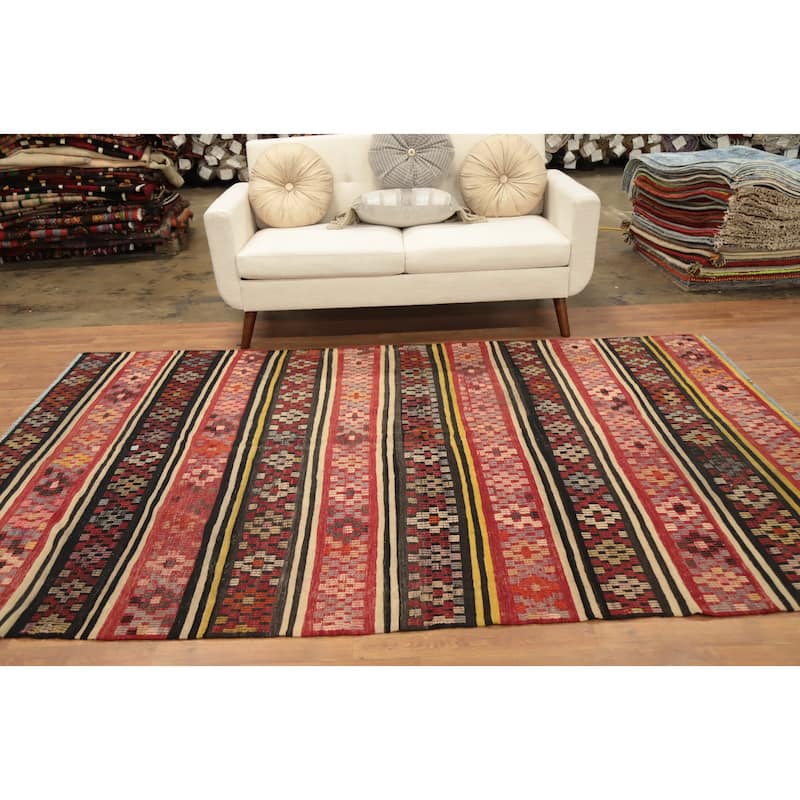 Hand Woven Oriental 100% Wool Carpet Southwestern Tribal Multi-Colored Kilim Area Rug - 9' 0'' X 6' 0''