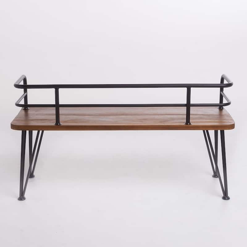 Outdoor Bench Teak Wood and Metal Rustic Patio Furniture by Christopher Knight Home