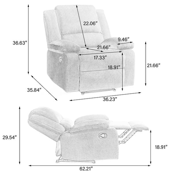 dimension image slide 1 of 2, Vegan Leather Upholstered Push Back Manual Recliner Chair