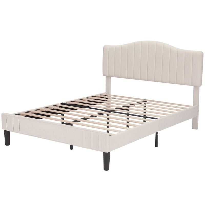 VECELO Upholstered Bed Frames, Platform Beds with Height Adjustable Teddy Fabric Headboard, 7.9'' Under Bed Space
