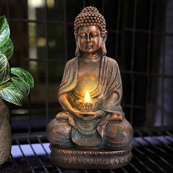 garden buddha with solar light