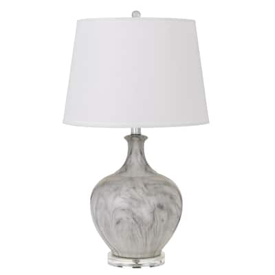 150 Watt Ceramic Table Lamp with Linen Hardback Shade, White