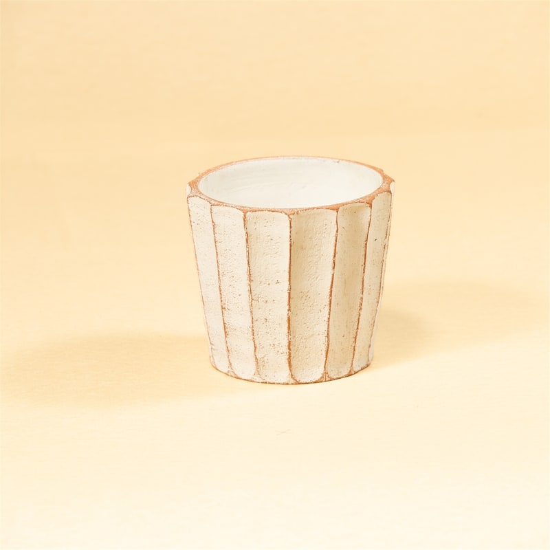 Rustic Fluted Pot White Dia 6"- ST - White - White