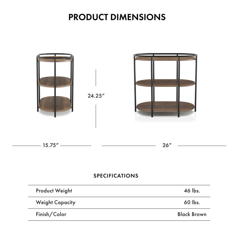 Moore Industrial Brown 26-inch Steel 3-Tiered Side Table with USB Ports and Outlets by Furniture of America