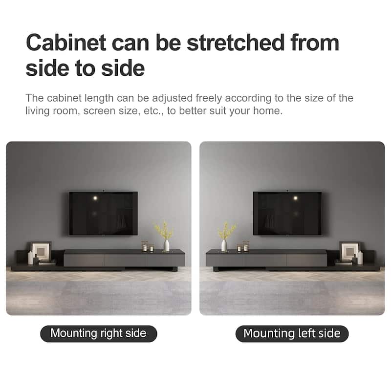 3-Drawer Retracted Extendable TV Stand Media Console In Stretch 70"- 110"