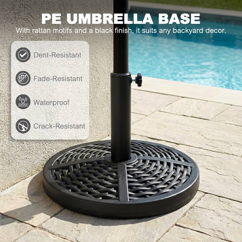Outdoor Round Black Patio Umbrella Base, Resin and Concrete
