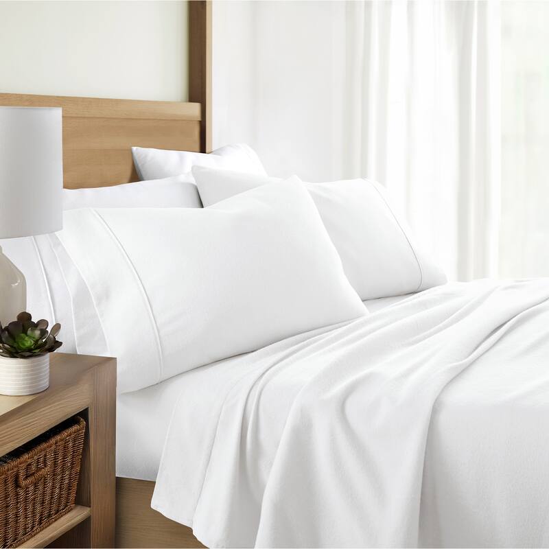 Becky Cameron 4 Piece Solid Cotton Brushed Flannel Deep Pocket Sheet Set