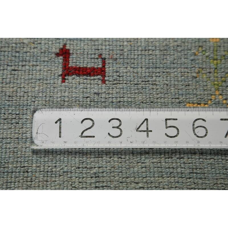 Aqua Green Gabbeh Oriental Area Rug Hand-Knotted Wool Carpet - 8'3" x 9'11"