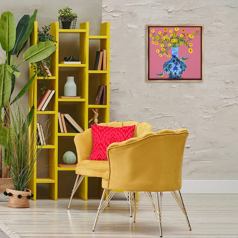 Stupell Ornate Vase with Daisies Framed Floater Canvas Wall Art Design By Kay Widdowson