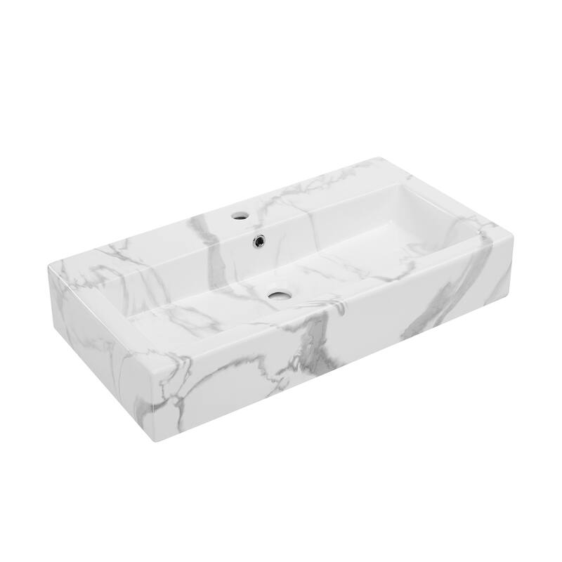 Lausanne Wide Rectangle Vessel Sink In White Marble - 32.25" x 17.3" 5.7" - 32.25" x 17.3" 5.7" - White Marble