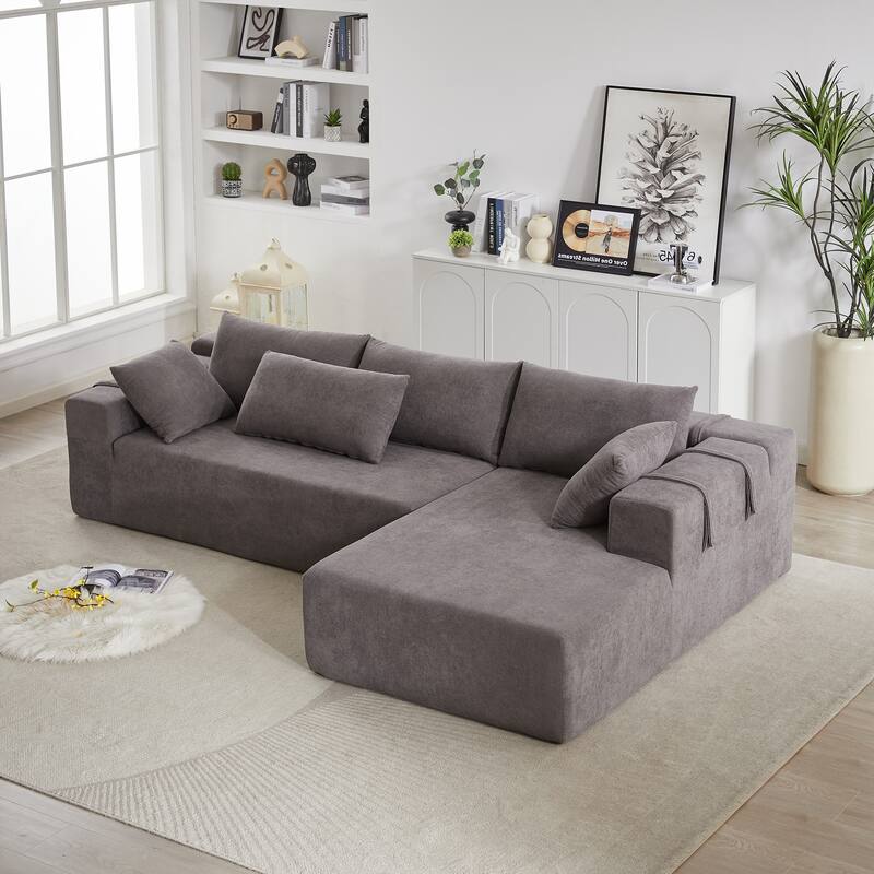 Corduroy Fabric 3-Seater Cloud Couch with 2 Movable Footrest,U Shaped Couch Set,Upholstered Deep Seat 2-Seat with 3 cushions