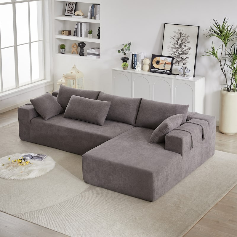 Roomfitters 108" Chenille Modular Sectional Sofa, L-Shaped 3-4 Seater with 6 Pillows, Right Chaise