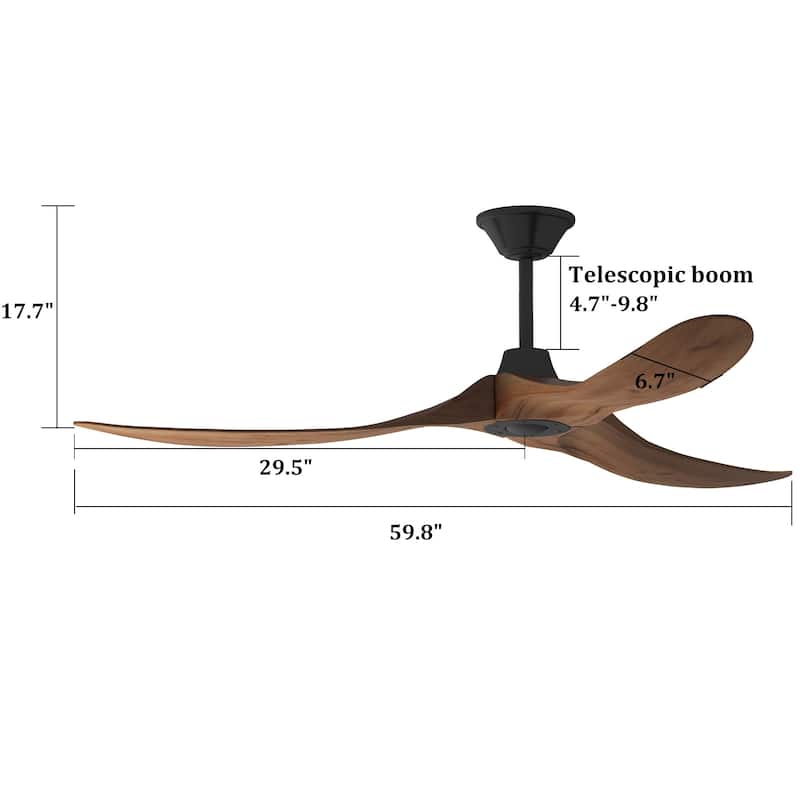 60" Walnut 3-Blades Wood Ceiling Fan with Remote Control - N/A