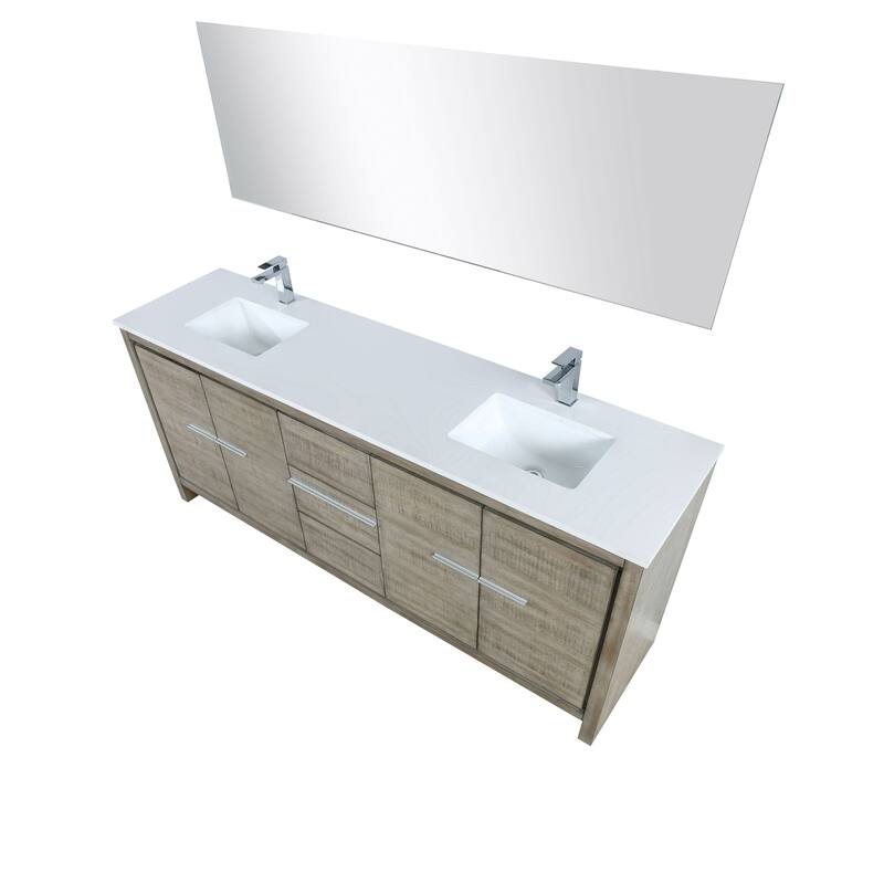 Lafarre 30 in W x 20 in D Rustic Acacia Bath Vanity, White Quartz Top, Brushed Nickel Faucet Set and 28 in Mirror