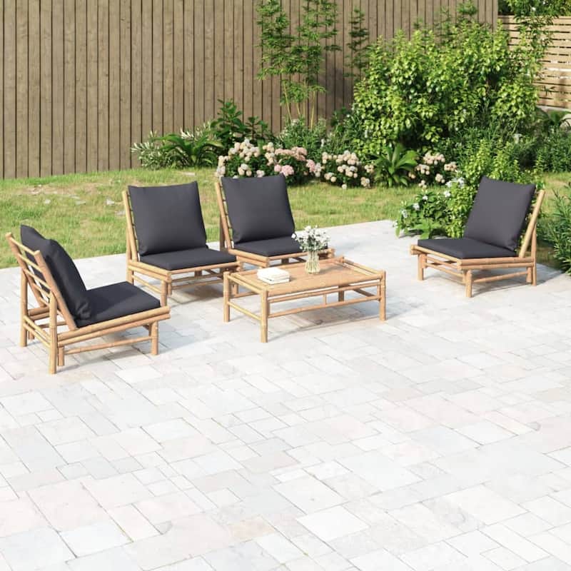 vidaXL 3/4/5 Piece Patio Lounge Set with Dark Gray Cushions Bamboo - 39.4" x 21.7" x 13"