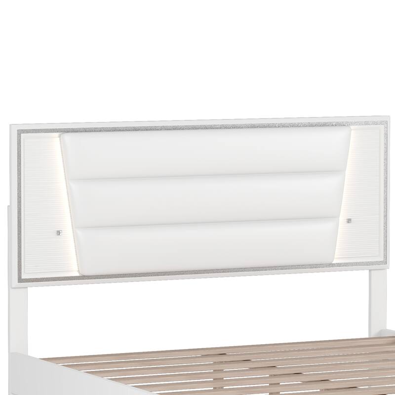 Queen Size PU Upholstered Bed with Headboard Featuring LED Light Strips and Sparkling Shiny Decoration