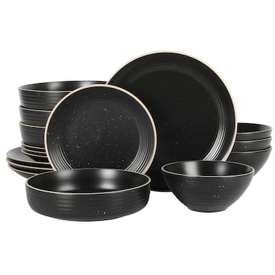 Gibson Home Dinah 16 Piece Double Bowl Stoneware Embossed Speckled Dinnerware Set