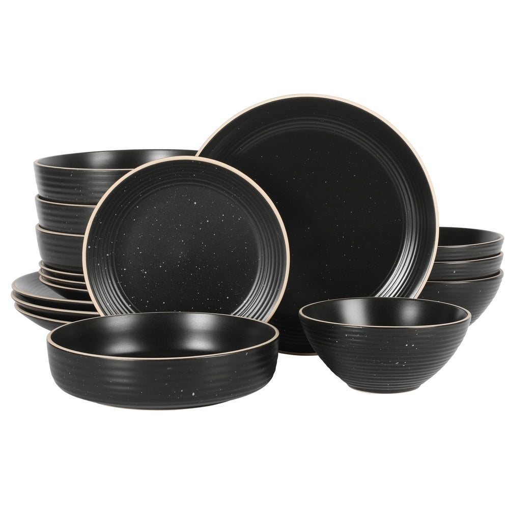 Gibson Home Dinah 16 Piece Double Bowl Stoneware Embossed Speckled Dinnerware Set