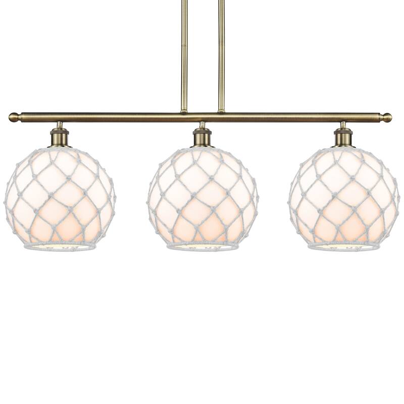 Innovations Lighting 516-3I-13-37 Farmhouse Rope Linear Farmhouse Rope - Antique Brass / White Glass with White Rope