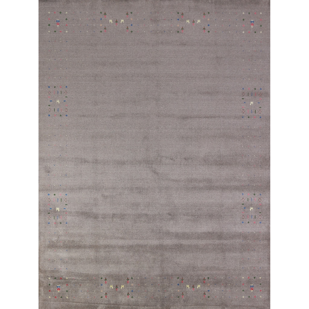 Hand Knotted Oriental 100% Wool Carpet Tribal Animal Pictorial Greys & Charcoal Gabbeh Area Rug - 10' 1'' X 8' 5''