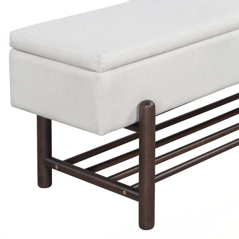 Farmhouse Upholstered Storage Bench with Hidden Compartment, Modern Entryway Bench for Living Room, Entryway