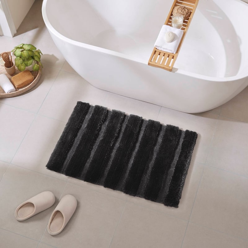 Madison Park Tufted Pearl Channel Solid Bath Rug - 17x24" - Black