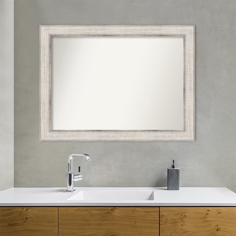 Non-Beveled Wood Bathroom Wall Mirror - Trellis Silver Frame - Trellis Silver