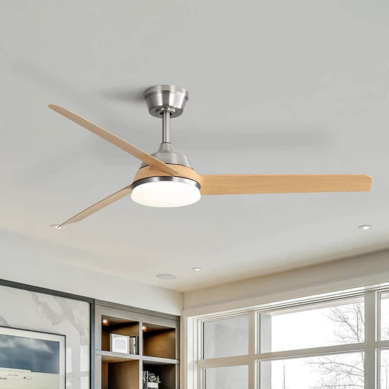 52-In Indoor/Outdoor Modern Integrated LED Nickel Ceiling Fan with Light and Remote Control - Nickel