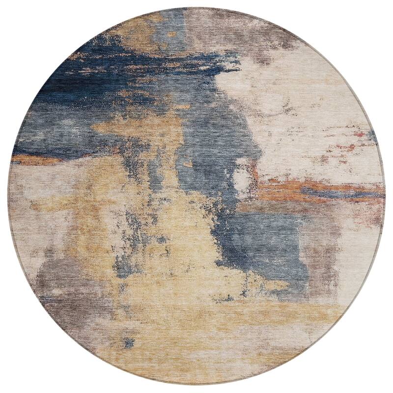 Machine Washable Indoor/ Outdoor Contemporary Abstract Chantille Rug