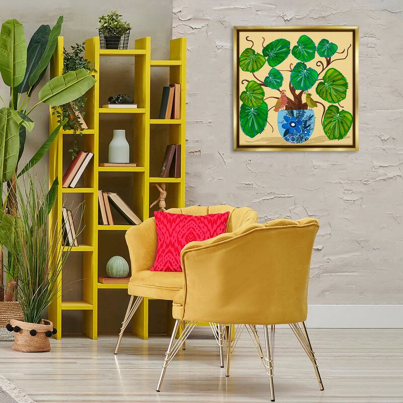 Stupell Potted Plant & Birds Perched Framed Floater Canvas Wall Art Design By Kay Widdowson