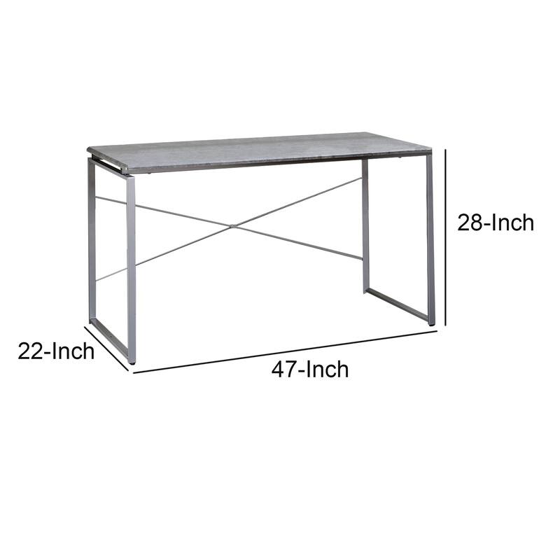 Sled Base Rectangular Table with X shape Back and Wood Top,Gray and Silver - 28 H x 22 W x 47 L Inches