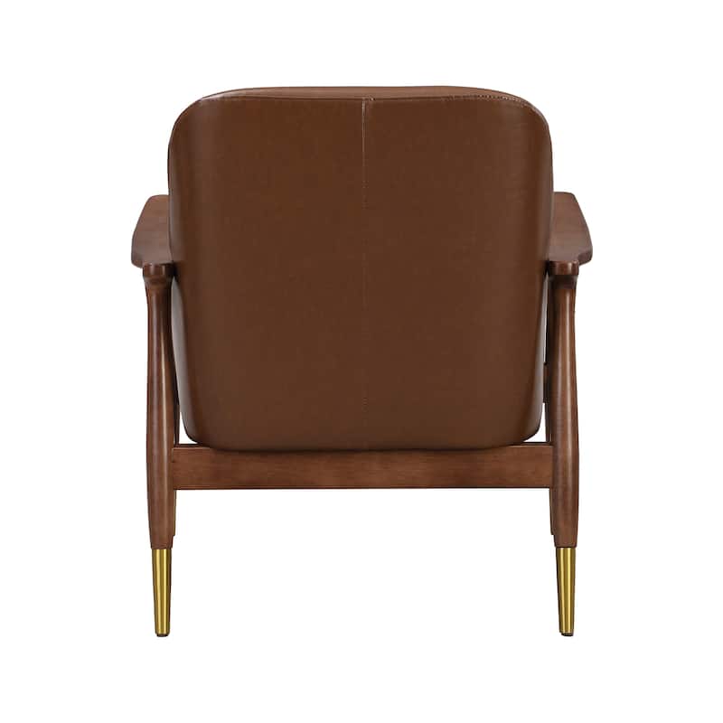 Faux Leather Mid-Century Accent Chairs (Set of 2) with Cushioned Seats, Solid Wood Frames, and Brass-Tipped Legs