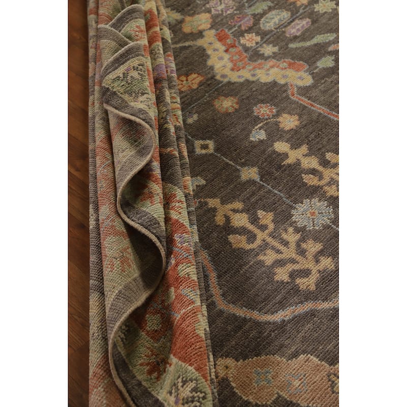 Hand Knotted Oriental 100% Wool Carpet Transitional All-Over Greys & Charcoal Oushak Area Rug - 12' 3'' X 9' 4''