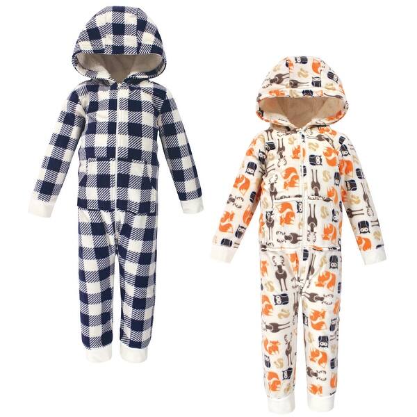 slide 1 of 1, Hudson Baby Toddler Boy Fleece Jumpsuits, Coveralls, and Playsuits 2pk, Forest 2T - Orange/Blue