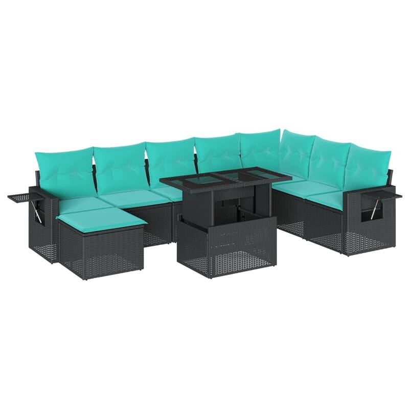 vidaXL Patio Sofa Set with Cushions Table and Couches 9 Piece Poly Rattan - 24.4 x 24.4 x 27.2