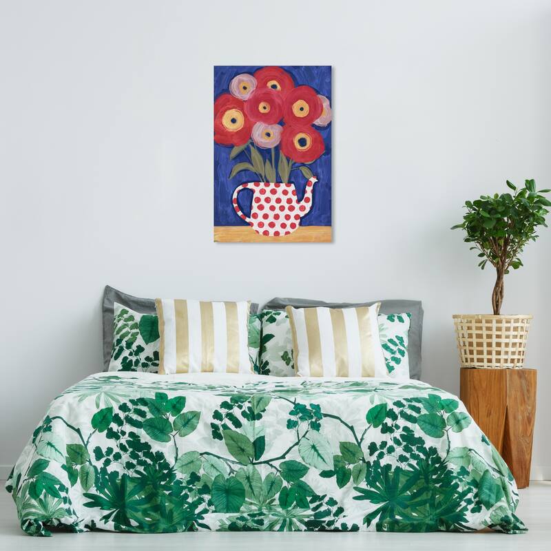 Wynwood Studio Canvas Floral and Botanical Ornate Floral Red and Modern & Contemporary Wall Art Canvas Print - 36 x 24