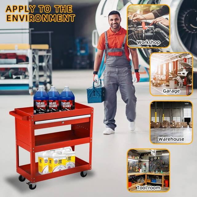 3-Tier Rolling Tool Cart with Drawer Steel Utility Storage Tool Box