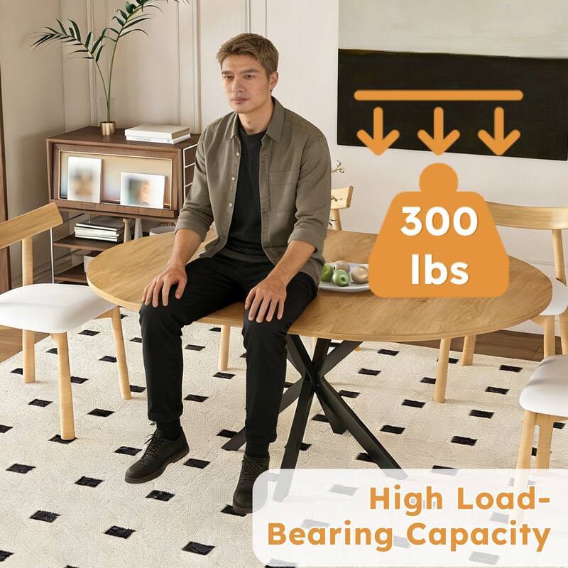 Extendable Round Dining Table Set for 2-6: 43" to 58" Oak Finish Expandable Table with Carbon Steel Base & Wood Chairs