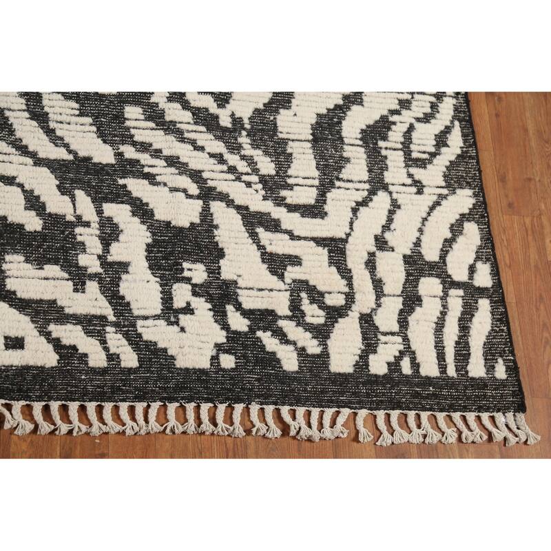 Moroccan Abstract Area Rug Hand-Knotted Wool Carpet - 8'10"x 12'6"