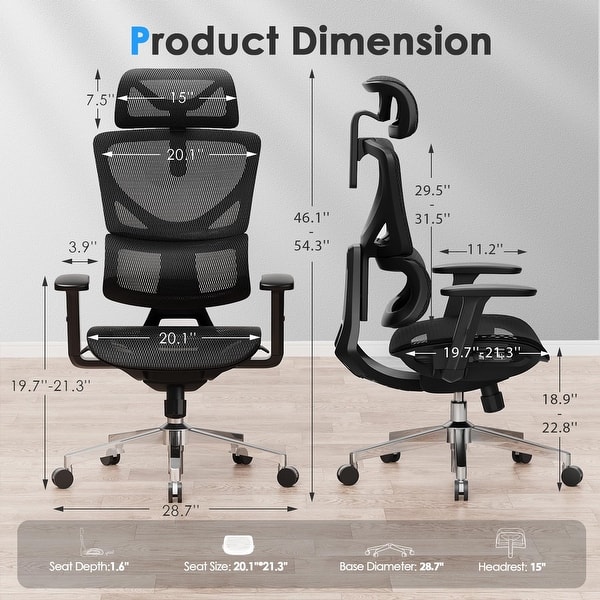 dimension image slide 1 of 2, CabeVibe Ergonomic Home Office Desk Chair Breathable Mesh Chair Task Computer Chair - OdinLake