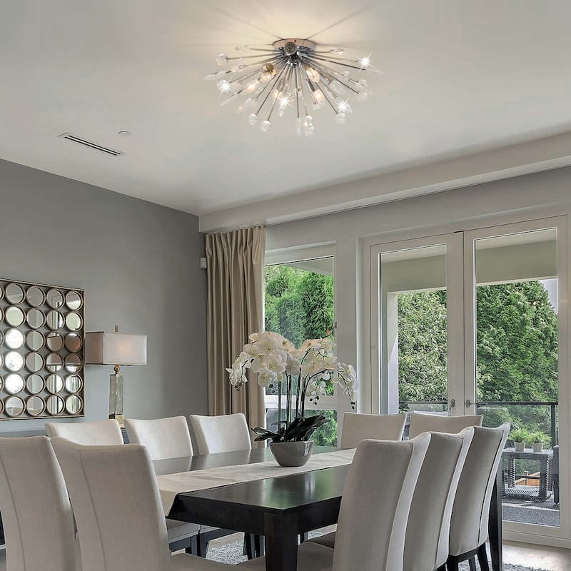6-Light Modern Crystal Firework Semi Flush Mount Ceiling Light Fixture for Hallway Entryway - W25.6"